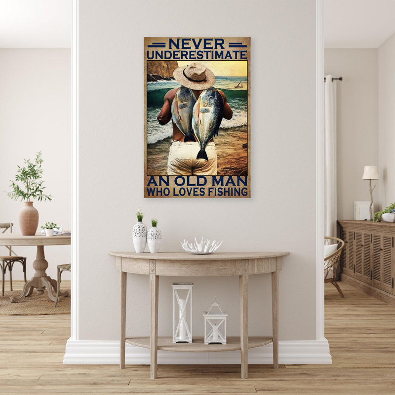 Arnaldo, un vieil homme qui aime la pêche sur toile, impression, H 36 po x l 24 po x P 1,25 po