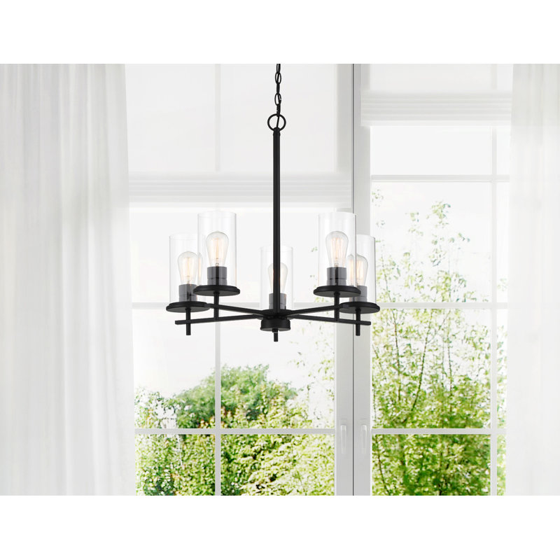 Ashten 5 - Light Dimmable Sputnik Modern Linear Chandelier, Coal, Transparent