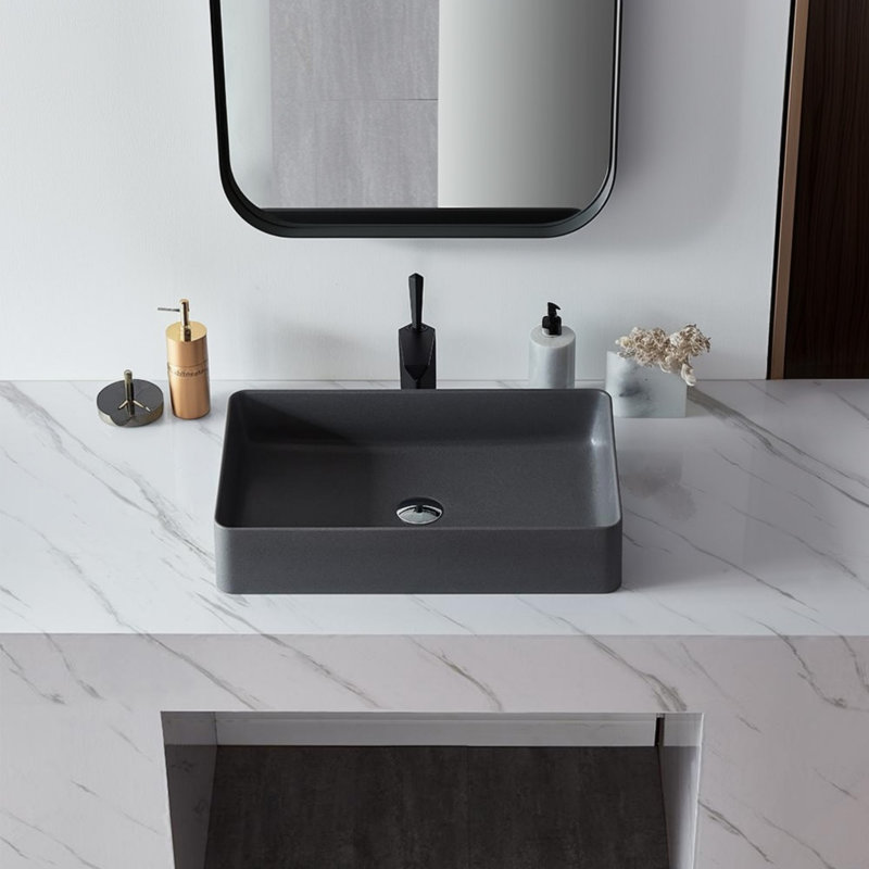Lavabo de salle de bain vasque rectangulaire en résine 19,7 "x 14,2" avec bonde escamotable, Gris mat