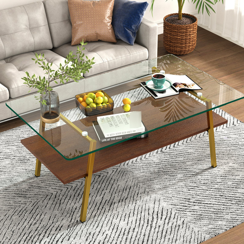 Table basse moderne avec cadre en verre et en métal transparent pour salon