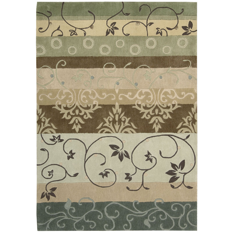 Tapis beige / vert touffeté à la main Williston, Rectangle 7 pi 3 po x 9 pi 3 po