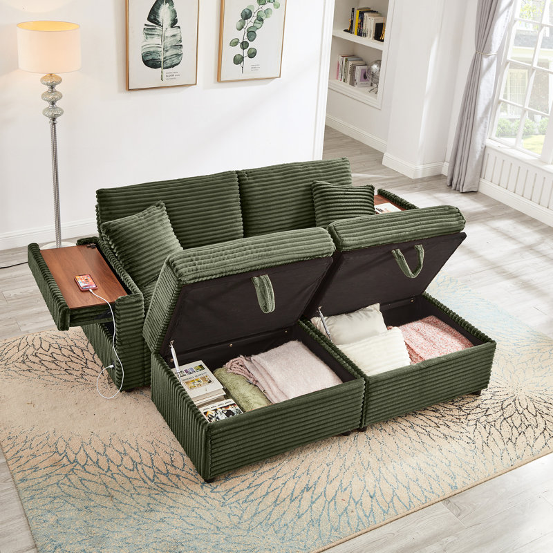 Avec repose-pieds double et rangement, méridienne douce en tissu de haute qualité, port de charge caché pour accoudoirs de table, structure pour un confort de tous les jours, table en velours côtelé à installation simple, surdimensionné