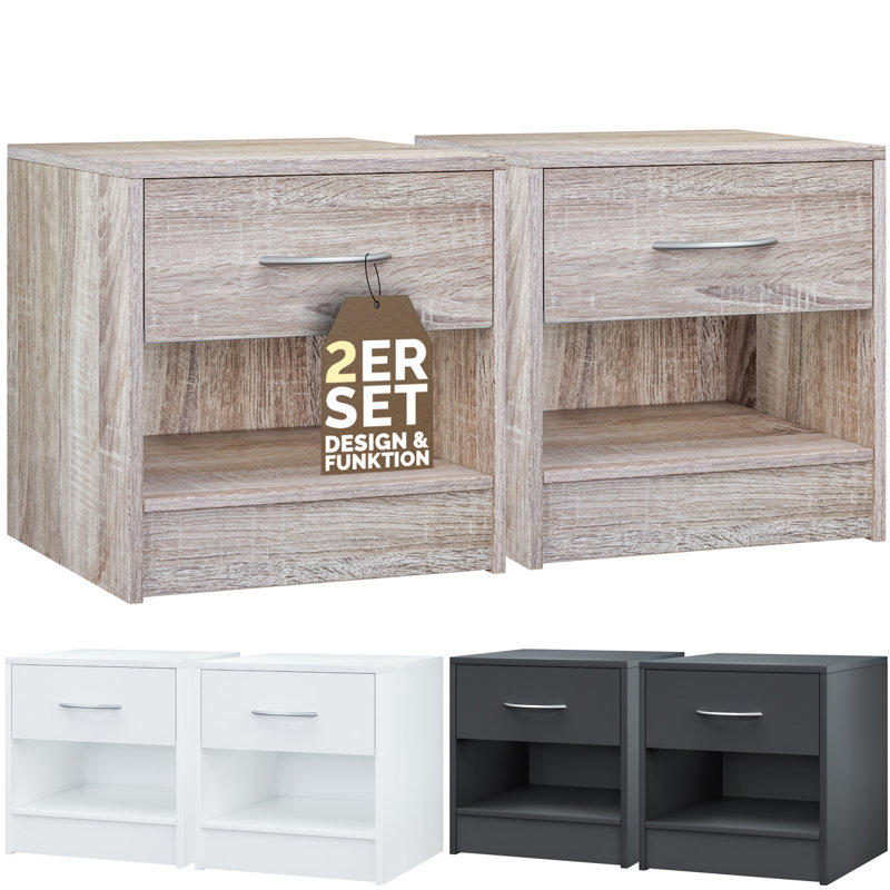 Ahmare 39cm W MDF/particle Board Bedside Table, Oak