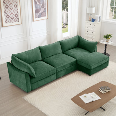 112.6" Sectional Sofa With Movable Ottoman, L-Shaped Upholstered Sofas With Storage Drawers,Crescent-Shaped Armrests And Wraparound Back