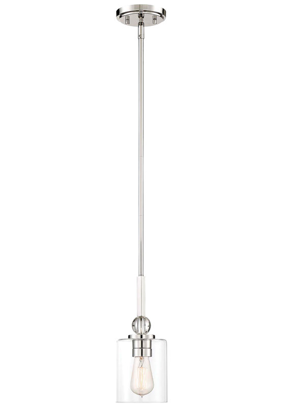Luminaire suspendu cylindrique à 1 lumière Friedman, Nickel poli, H 12,25 po x l 5 po x P 5 po