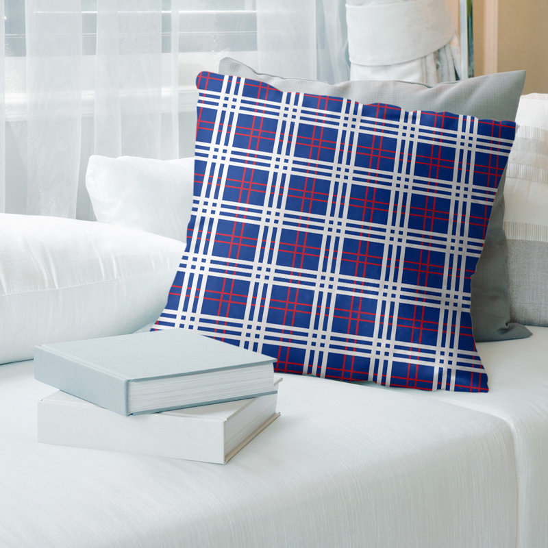 Housse de coussin carré et insert, 14 po x 14 po, Bleu / Rouge / Blanc, Polyester / mélange de polyester
