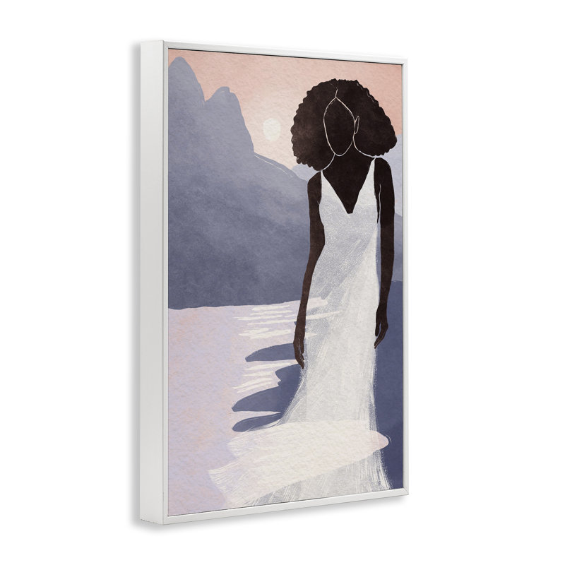 Silhouette de robe blanche au coucher du soleil, estampe numérique, design par Yuyu Pont, H 24 po x l 16 po