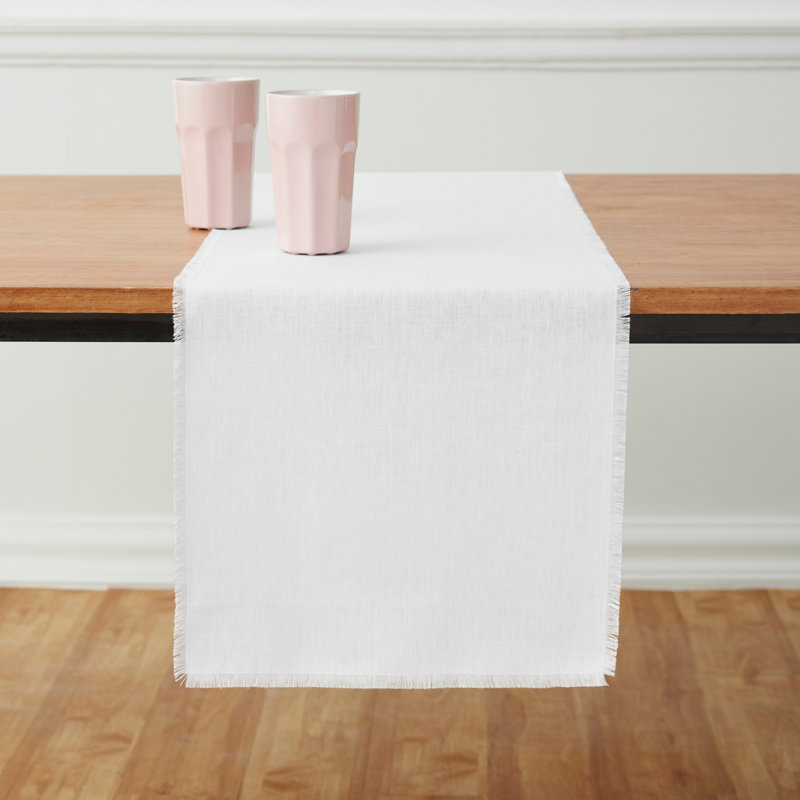 Fringe - 100% Pure Linen Table Runner, White, 72" x 16" Rectangle