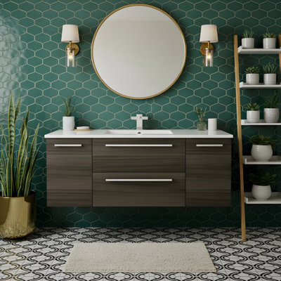 Ensemble de meuble-lavabo simple à fixation murale de 48 po pour la salle de bain avec comptoir en marbre synthétique Silhouette