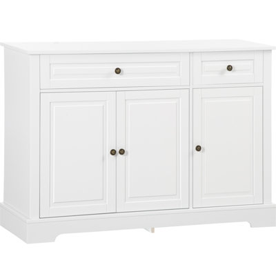 Buffet moderne blanc, 2 tiroirs et tablettes réglables pour le rangement du buffet de cuisine, armoire avec utilisation d'espace dans la maison