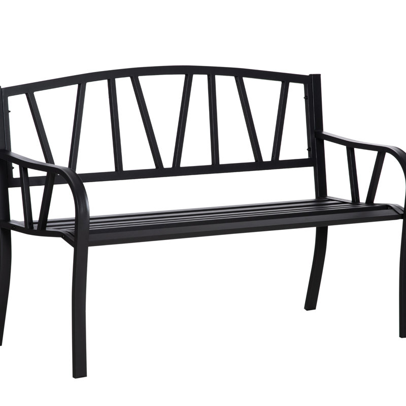 Banc d'extérieur noir 50 po, 2 sièges de jardin, meubles de patio style avec chaise longue à lattes, dossier réglable pour un bain de soleil optimal