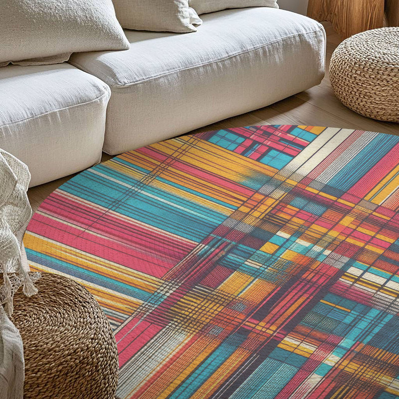 Tapis tressé à motifs écossais audacieux, Rond 5 pi