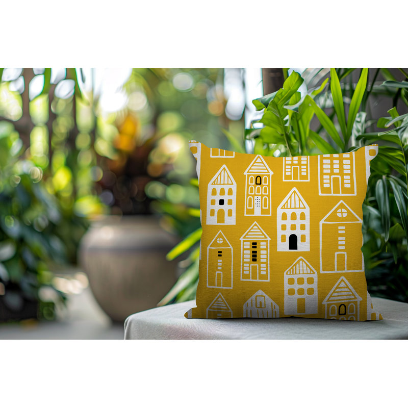 Oreiller carré réversible intérieur / extérieur Kito, Jaune, Carré 15 po