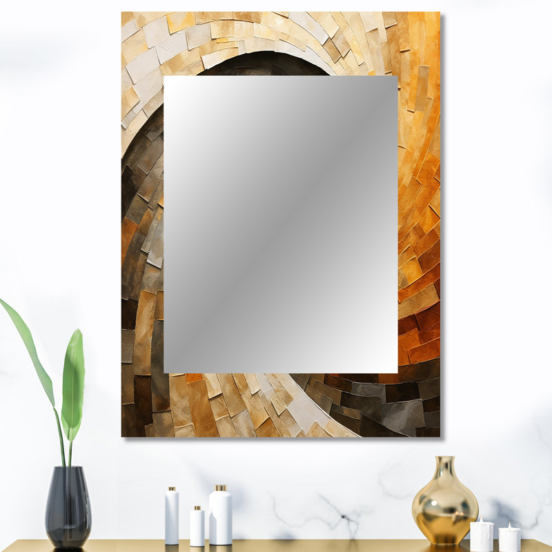 Orange Beige Minimalism Spiral Poteries - Abstract Spirals Mirror, Beige Unique Wall Mirror, Printed Metal Art, 40" x 30"