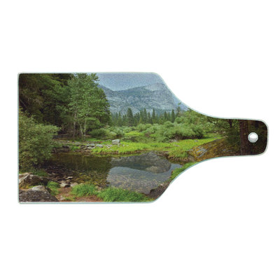 Ambesonne Nature Tempered Glass Cutting Board Spring Forest Mountain Green