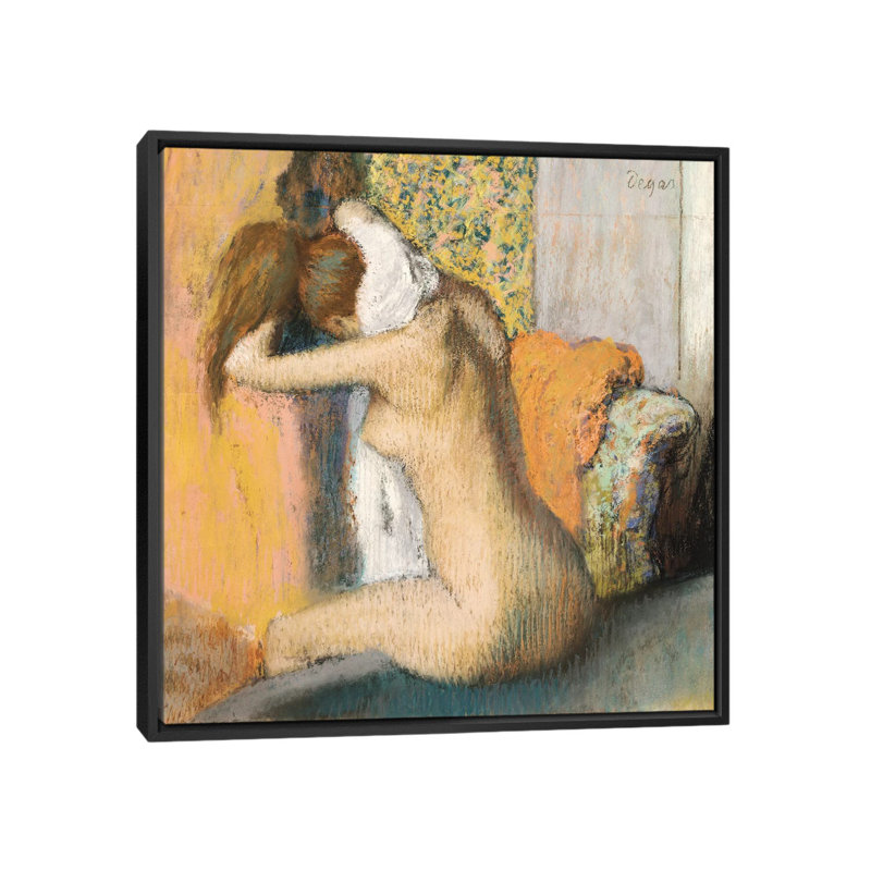 «After The Bath» par Edgar Degas, impression sur toile tendue, H 18 po x l 18 po x P 1,5 po, Toile avec cadre noir