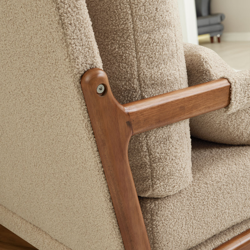 Fauteuil rembourré, Tissu beige en peluche