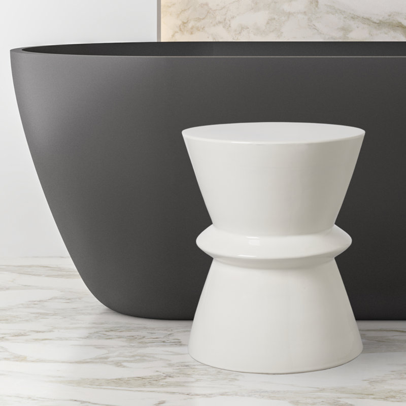 Ceramic Accent Stool, White