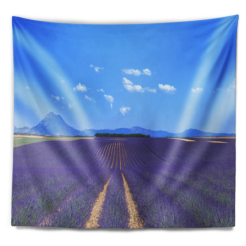 Paysage, lavande, tapisserie, champs et arbres en fleurs, H 32 po x l 39 po