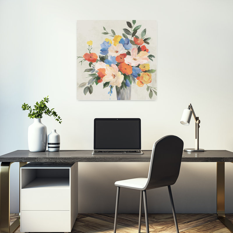 Printemps en fleurs, art floral coloré et organique, H 18 po x l 18 po