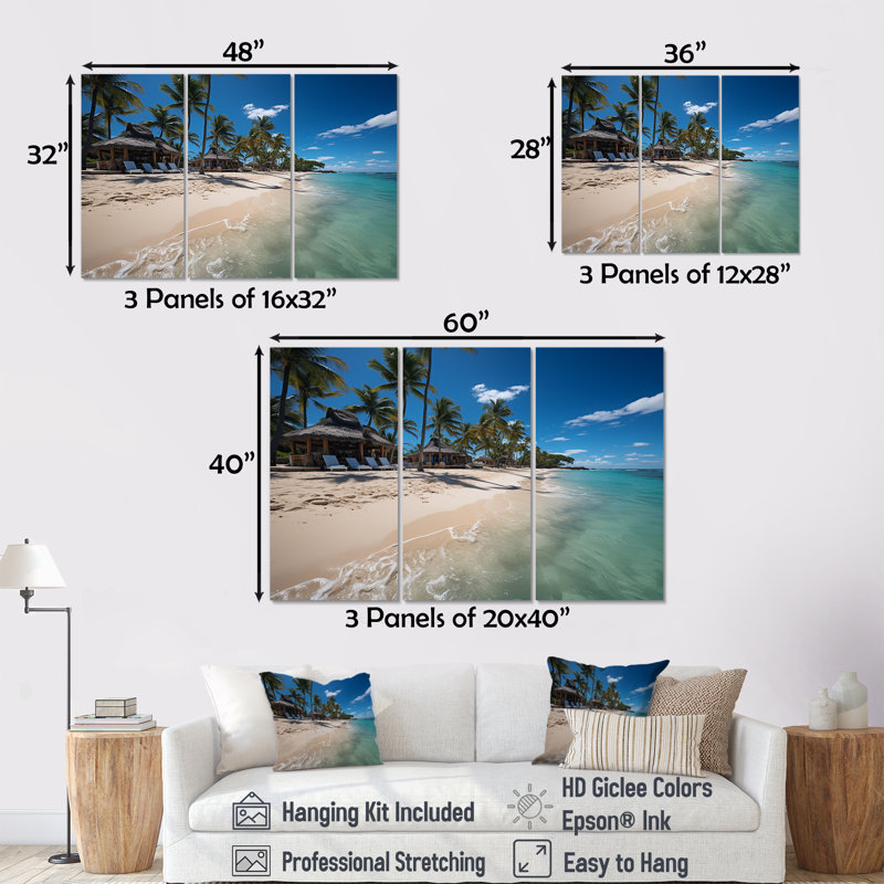 «Blue Pristine Coastal Haven II», art mural plage, H 28 po x l 36 po x P 1 po, Toile tendue