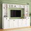 Console multimédia avec pont réglable pour téléviseur de 75 po, blanc et espace de rangement moderne-2084442048