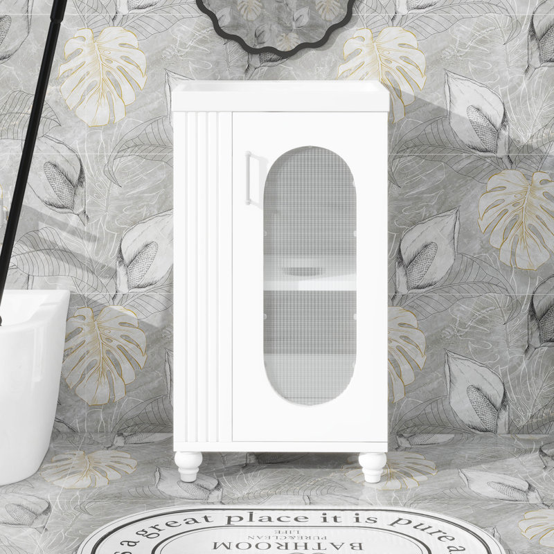 Meuble-lavabo de 20 po avec lavabo, tablette à deux niveaux, tablette réglable, Blanc