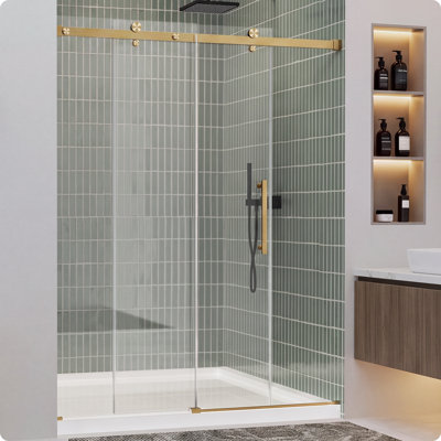 50" - 54" W X 72" H Double Sliding Frameless Shower Door With 1/4" (6mm)Clear Tempered Glass, Anti-Shatter Film for Walk-in Shower