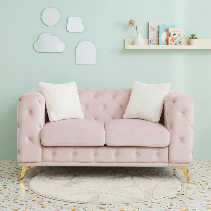 Causeuse Chesterfield en velours capitonné Modern, Rose, 2 sièges