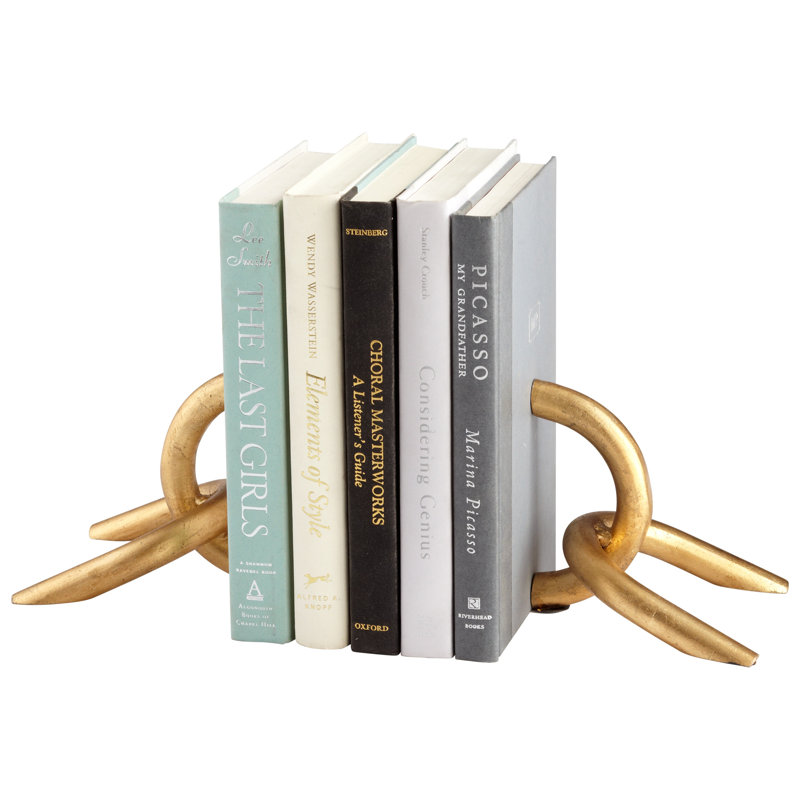 Goldie Locks Modern & Contemporary Metal Non-Skid Bookends, Gold