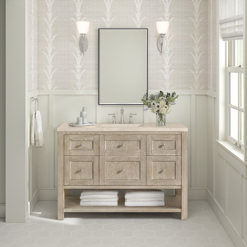 Breckenridge 48'' Single Bathroom Vanity with Top, 8" Widespread, Lime Delight, Whitewashed Oak