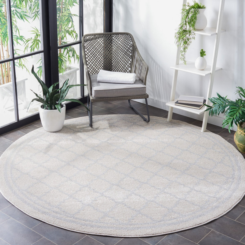 Tapis géométrique Ammundsen, Rond 7 pi, Beige / gris clair