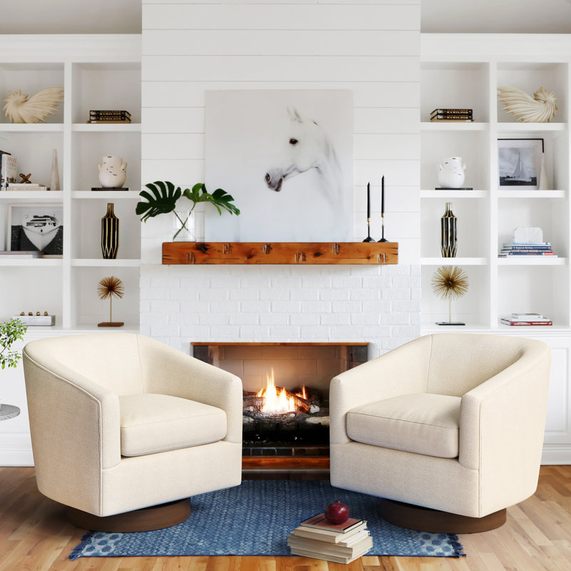 Fauteuil demi-tonneau pivotant avec base en bois Forno, Couleur lin