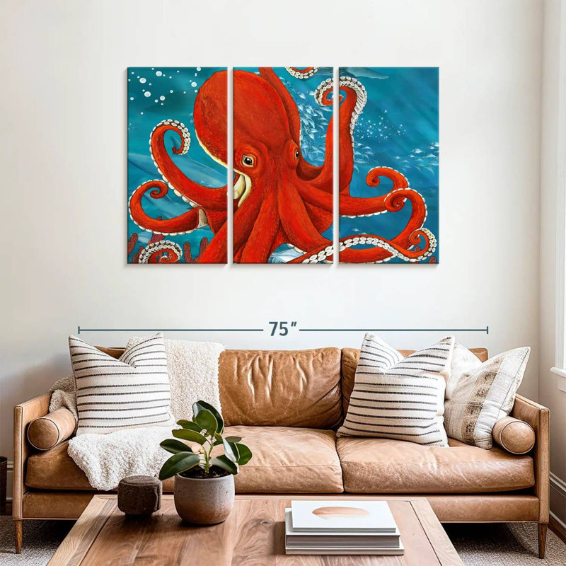 Brampt Vibrant Red Octopus, 36" H x 57" W