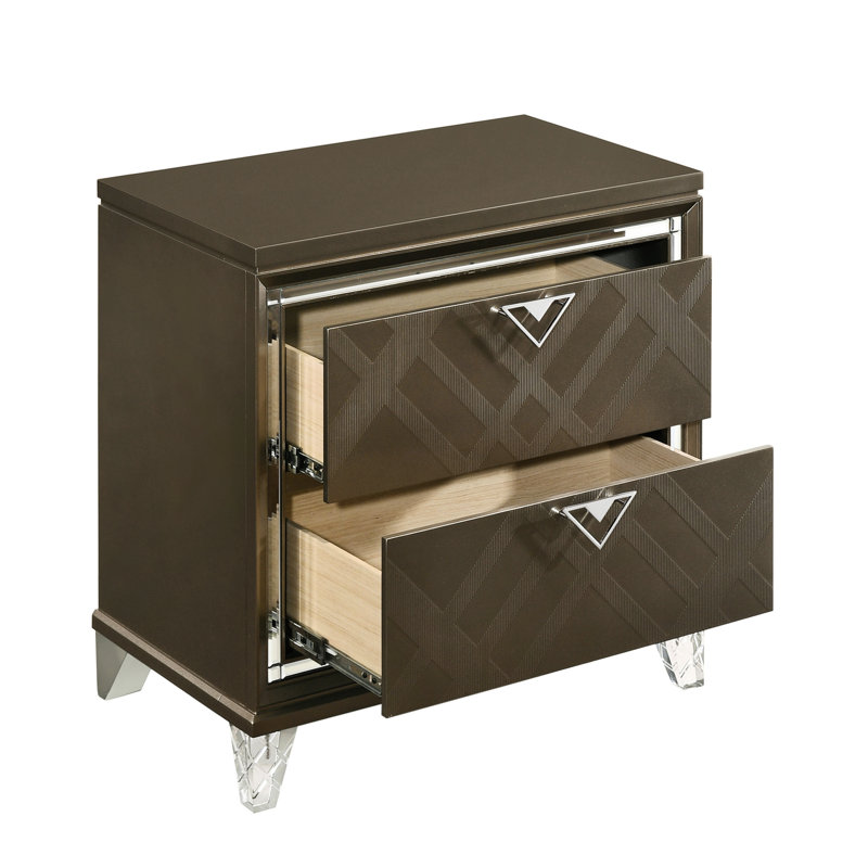 2 tables de chevet champagne foncé avec un intérieur élégant et fonctionnel glamour pour la chambre à coucher