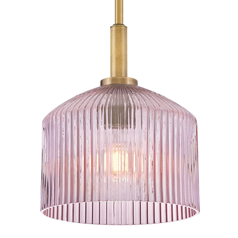 Petit luminaire suspendu Lisette avec verre nervuré, Mauve