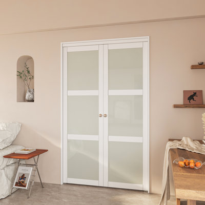 Paneled Manufactured Wood and Glass Pivot-French Door With Installation Hardware Kit