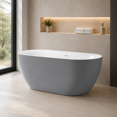 67 in. L x 29.5 in. W Compact Comfort Modern Freestanding Acrylic Soaking Bathtub with Drain and Overflow, Matte Gray