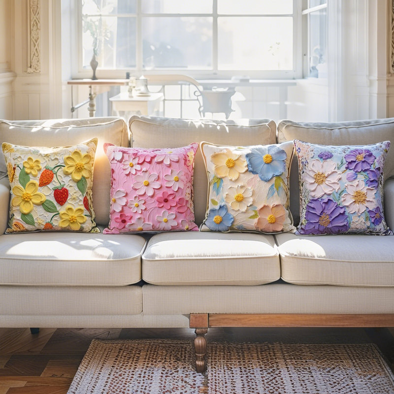 Housse de coussin décorative carrée pour peinture à l'huile pour coussins décoratifs 18 x 18 pouces, paquet de 4 (couvre seulement les insertions)