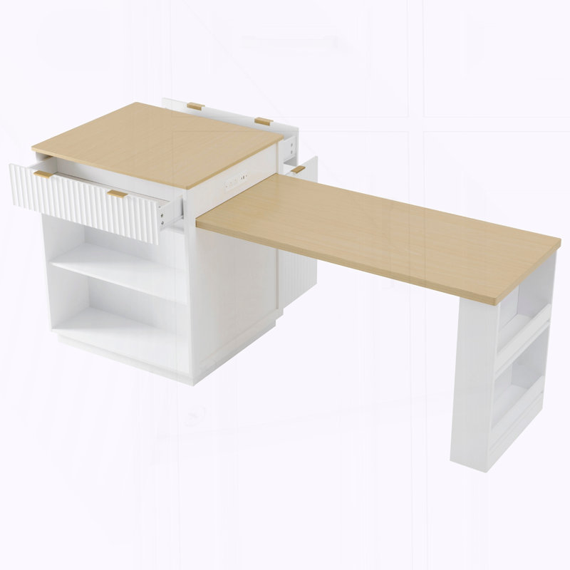 Kitchen Island with Extendable Dining Table for 4-6, White