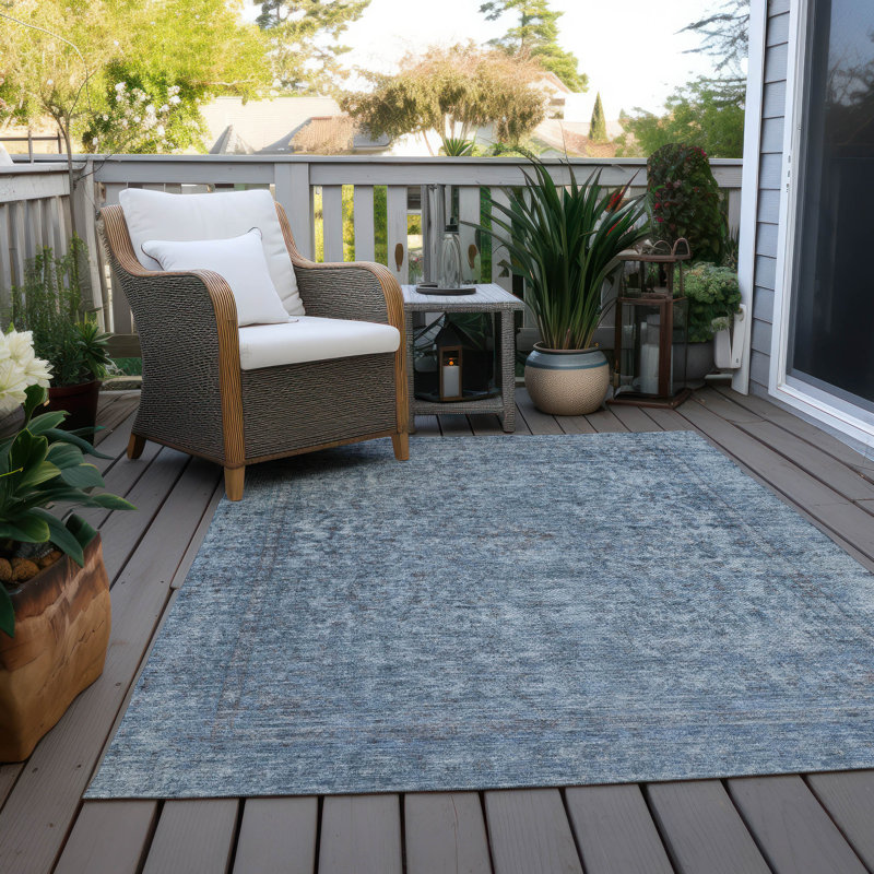 Machine Washable Indoor/Outdoor Claudian ACN1645 Blue Rug, Rectangle 2'6" x 3'10"