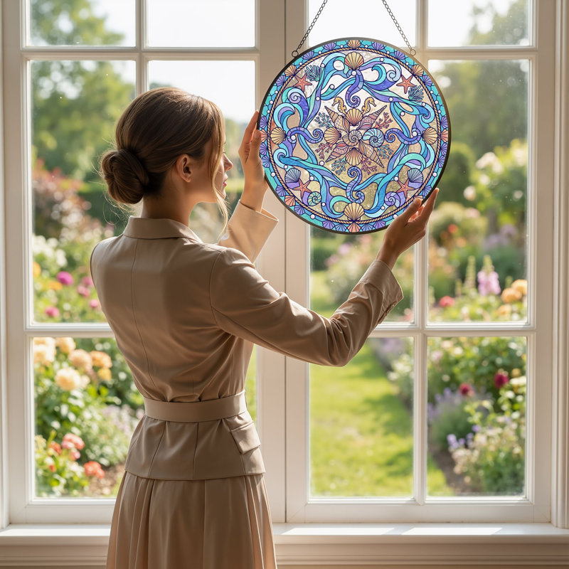 Vitrail Ocean Mandala, 7.8"H