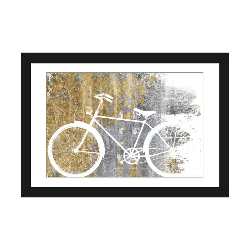 «Gilded Bicycle», impression sur toile tendue, H 16 po x l 24 po x P 1 po, Papier d'art encadré noir, Blanc