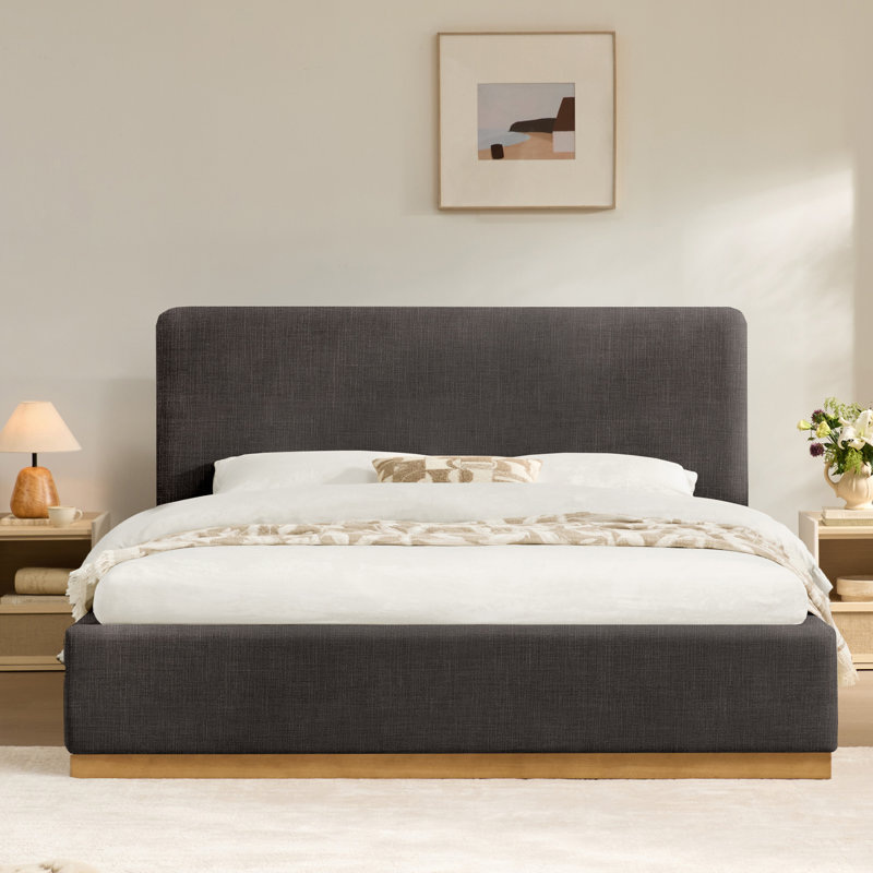 Delpha Grounded Upholstered Wood Base Bed, King, Selene Stone