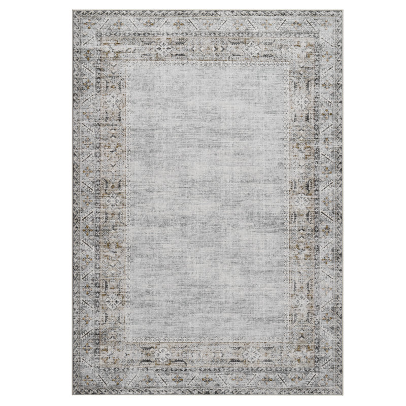 Machine Washable Rug for Living Room, Non-Slip Non-Shedding Rug, Low Pile Traditional Border Carpet, Indoor Foldable Floor Covering for Nursery, Bedroom, Dining Room