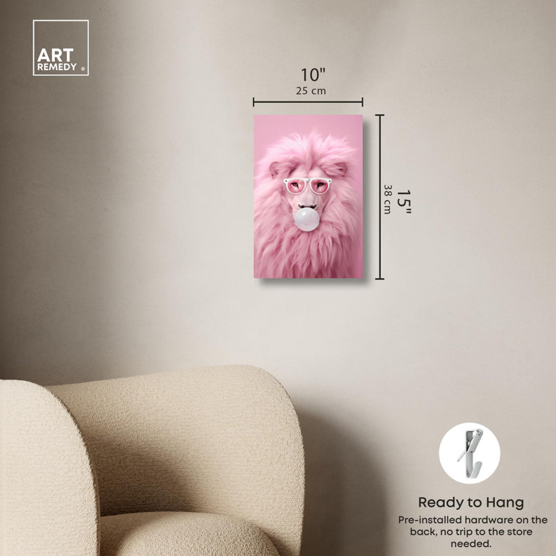 Majestic Bubblegum Lion, reproduction de mode sur toile par , H 15 po x l 10 po, Toile tendue