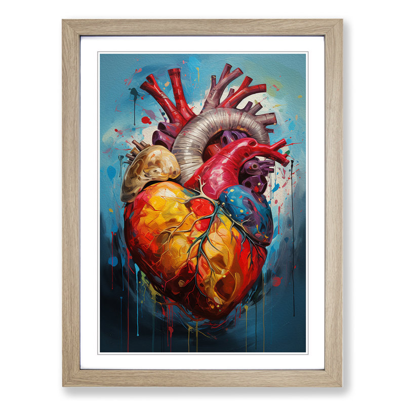 Anatomical Heart Action Painting - Framed Print, Oak Framed, 34cm H x 25cm W