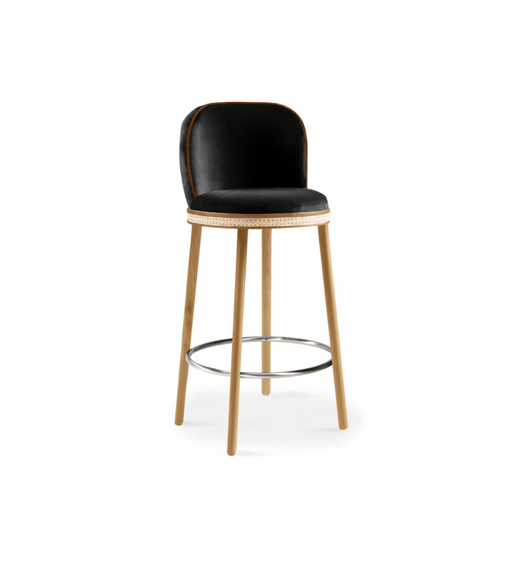 Tabouret de bar et de comptoir Alma, Noir, Nickel poli, Tabouret de bar (siège d'une hauteur de 30 po)