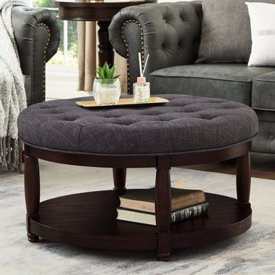 Large Round Linen Coffee Table, Dark Gray, Wood Shelf Storage, Solid Frame, 18 - Inch Seat, 300 Pound Capacity, Indoor/outdoor, , Smooth And Easy 5 Minute Assembly Gray , Structure, 32.5 X Inches,