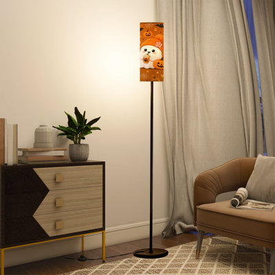  68.5" Standing Floor Lamp Cute Halloween Ghost Pumpkin Drink o Lanterns Orange Dimmable Metal Pole Lamp with Linen Lampshade LED Bulb Included